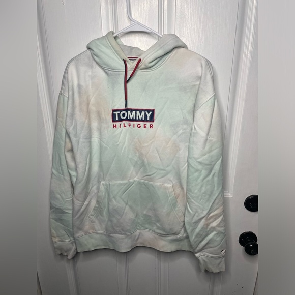 Vintage Rare Tommy Hilfiger Fleece Tye Dye Hooded Sweatshirt Hoodie size medium